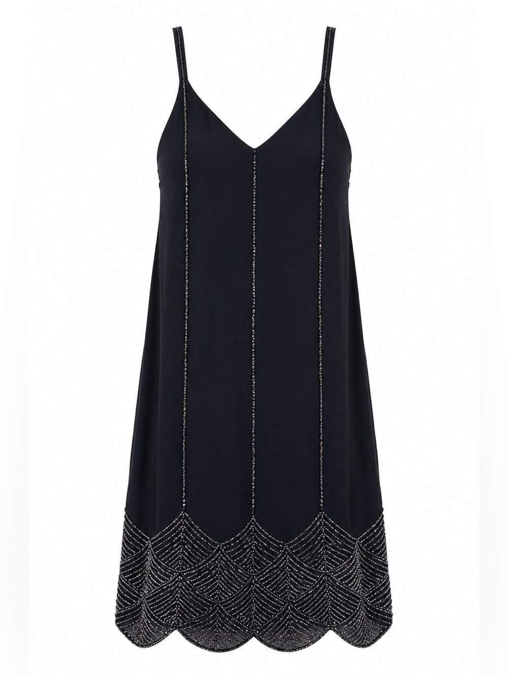 MAYA Petite Beaded Cocktail Dress Black Art Deco Mini Size 0